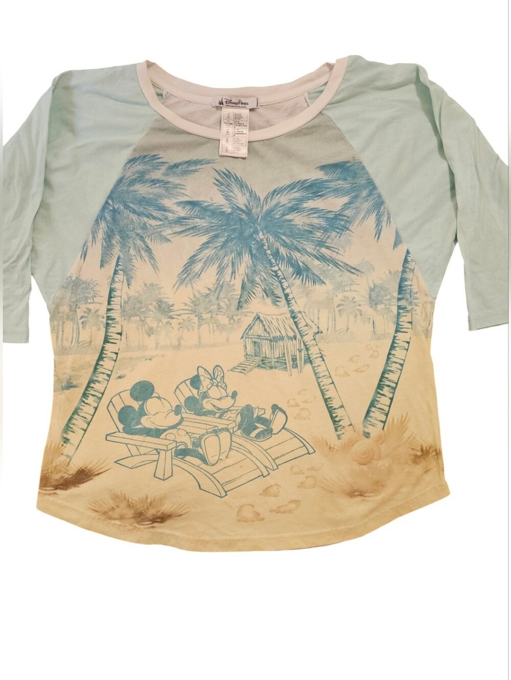 Disney Parks Womens L 3/4 Sleeve Micky & Minnie Beach Top